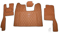 Cognacfarbenes 3-teiliges Bodenset passend f�r Scania R aus Poly Line mit gestepptem Rautenmuster