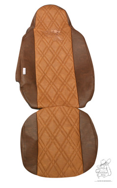 Sitzbezug f�r Recaro Fahrersitz mit rautenf�rmiger Steppung innen in cognac und braunen Seiten.