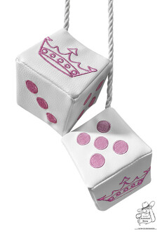 Wrfel in wei mit Krone & Punkte Stick in pink