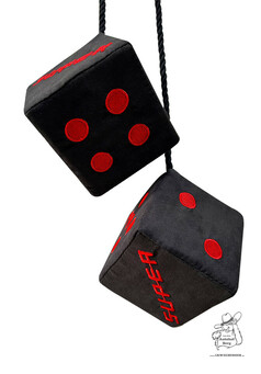 Wrfel schwarz mit Super Stick in rot