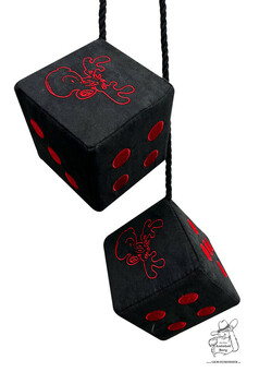 Wrfel schwarz mit Elch Stick in rot