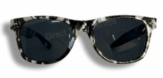 Sonnenbrille im Pl�sch-Stil mit grauem Camouflage-Muster und dunklen Gl�sern.
