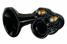 Schwarzer DTS PIN Lufthorn-Anstecker mit sichtbarem Innenleben.