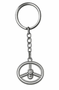 Silberner Schl�sselanh�nger mit Lenkrad-Anh�nger, ca. 3cm Durchmesser.