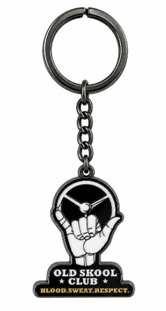DTS Schl�sselanh�nger Old Skool Club mit Lenkrad und Hand-Symbol. Metall, schwarz/wei�.