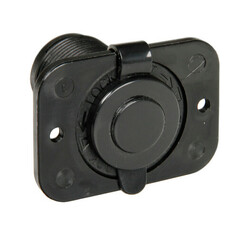 Schwarzer Einbau-Stromanschluss mit Schutzabdeckung und Zigarrenanz�nder-Stecker.