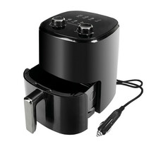 Schwarze Fry-Nova Hei�luftfritteuse 4L mit herausziehbarem Korb und Zigarettenanz�nderstecker.