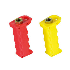 Pro-Handle Handgriffe-Set: Rote und gelbe ergonomische Griffe mit M16-Anschl�ssen.
