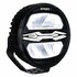 Runder schwarzer LED-Fernscheinwerfer X-Spider "NINJA RUND" mit SPIDER-Schriftzug, Positionslicht und Montagebgel.