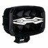 Schwarzer LED Scheinwerfer X-Spider "NINJA OVAL" mit beleuchtetem SPIDER Logo und Montagehalterung.