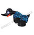 DTS Aufkleber im Rubber Duck Plsch Style: Schwarze Ente mit blau leuchtenden Augen, orange Zigarre und blau-schwarzem Muster.