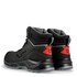 Schwarze BRYNJE Sicherheitsschuhe Ground hoch aus Mikrofaser mit roten Akzenten und grauer Sohle.